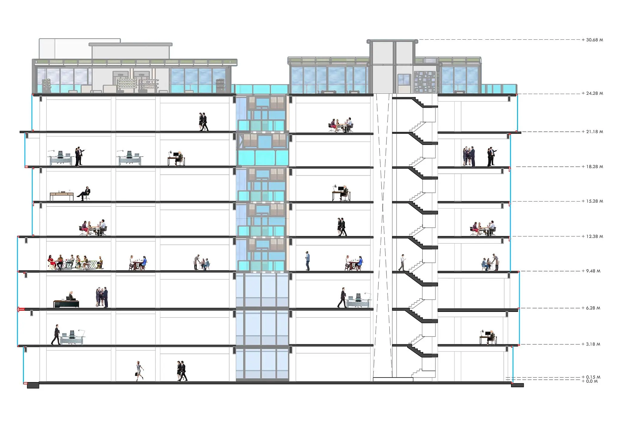 Section through the atrium.
